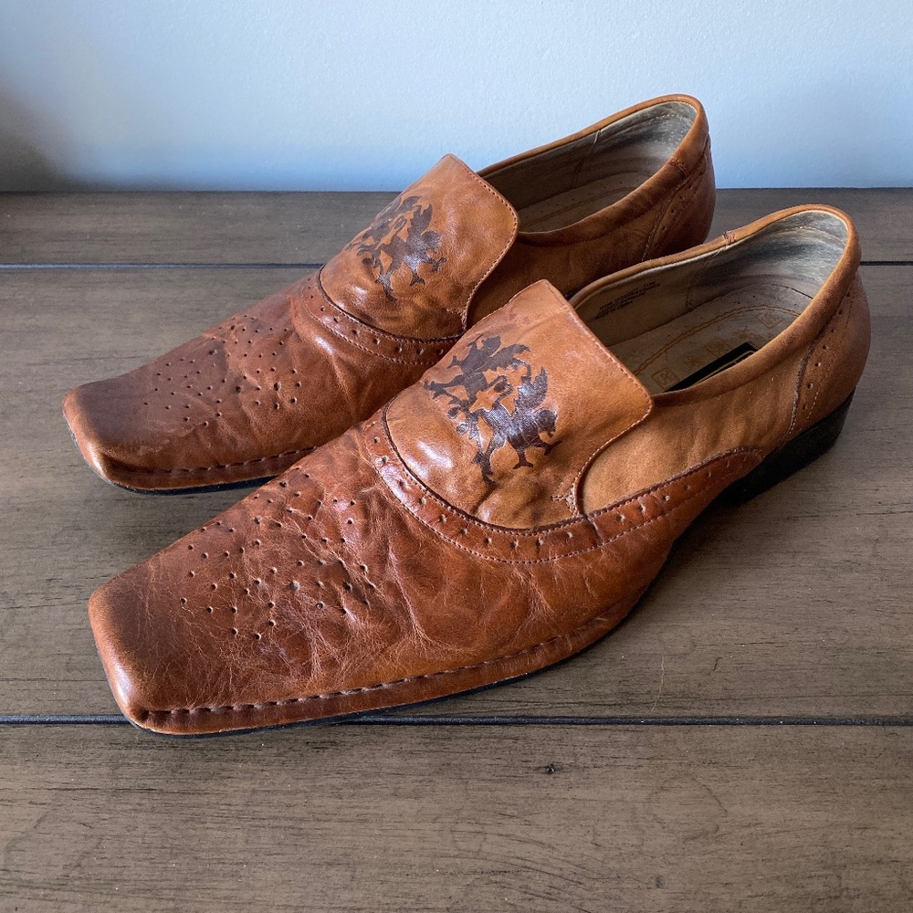 Stacy Adams Vintage Worn and Detailed Leather Mens 11 Loafer Dress Shoes